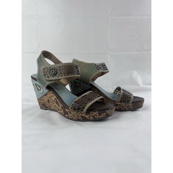 Spring Step L’Artiste Q Allura-Sky Blue Wedge Sandals Leather Sz 38 US 7-7.5 - Picture 1 of 7